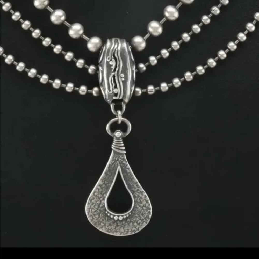 Rare Silpada Sterling Silver 3 strand Necklace with oxidized Pendant. 18” - Picture 2 of 4